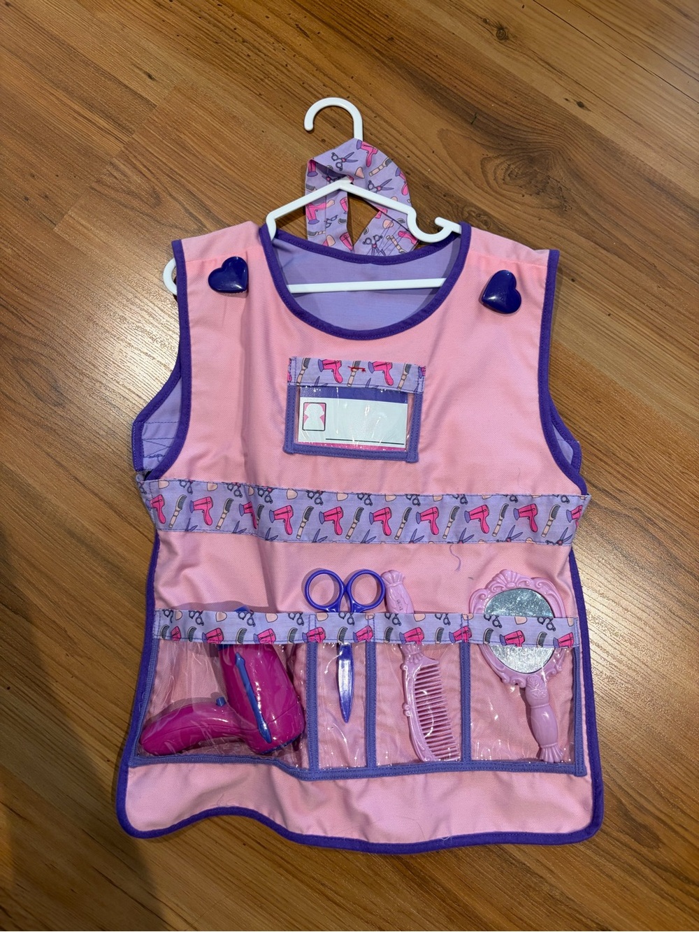 Melissa & Doug Pink and Purple Pretend Salon Apron with Toy Tools